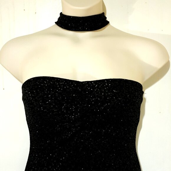Vintage Jessica Mcclintock Gunne Sax Black Strapless Sparkly Evening Gown with C - Picture 2 of 7